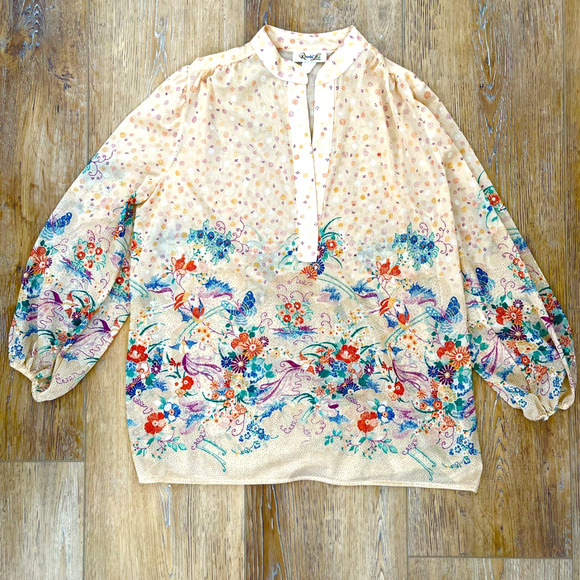 Vintage Sheer Butterfly Blouse Bohemian Top sz M - Picture 2 of 4